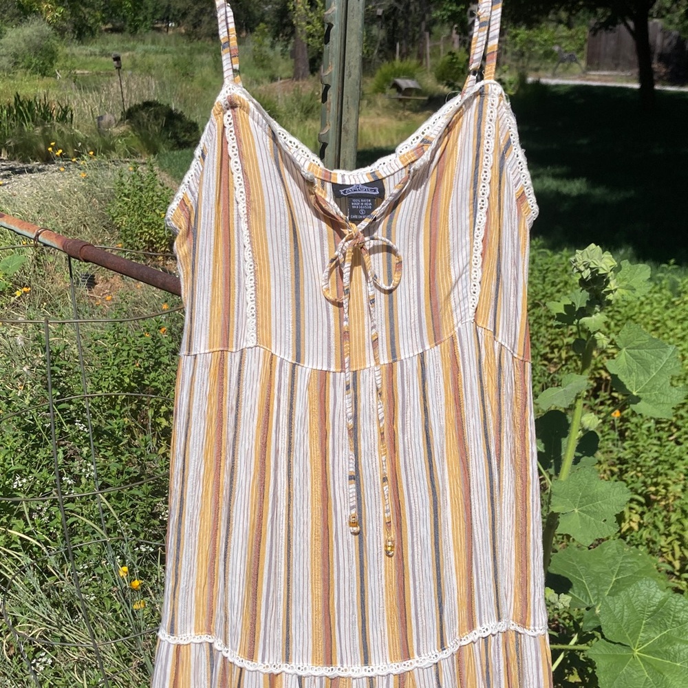 Angie Beach Boho Striped Maxi Sundress in Yellow and White - Picture 2 of 8